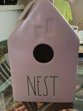 Rae Dunn Ceramic Bird House in Soft Pink